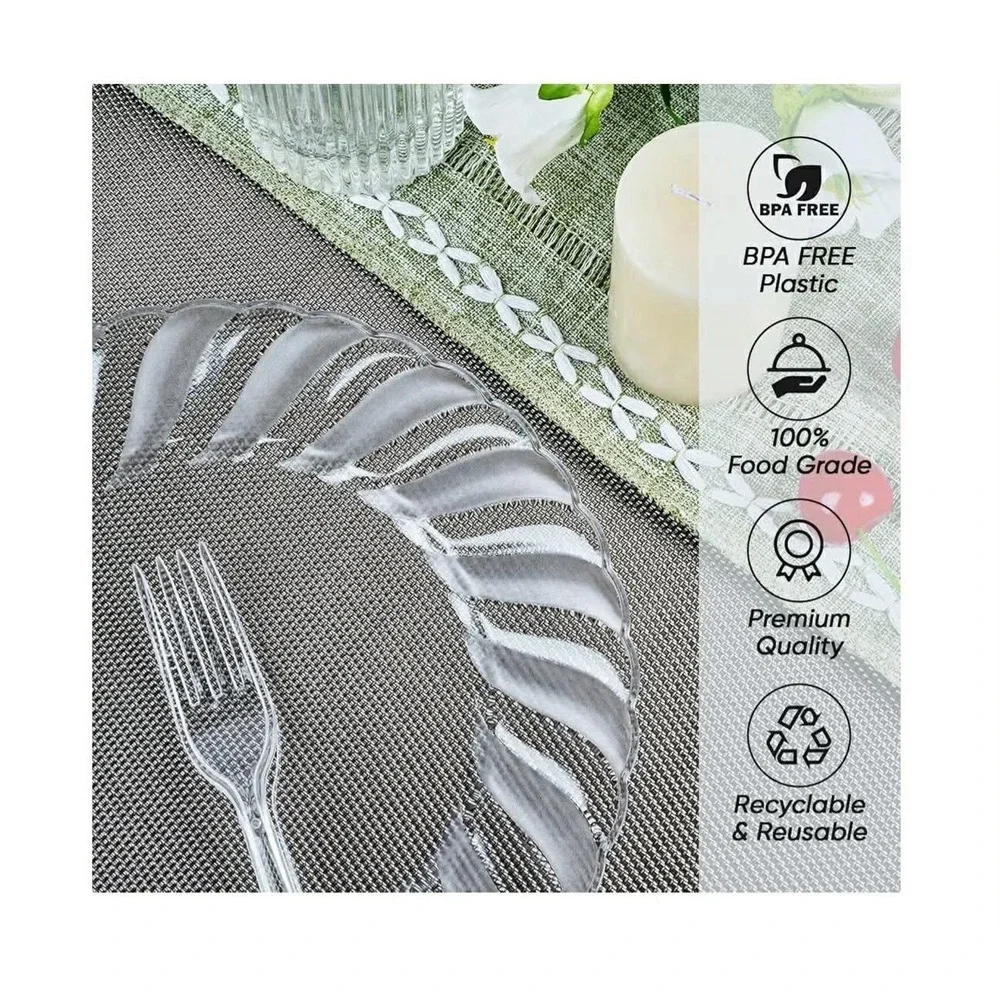 FOCUSLINE 100 Count Clear Plastic Plates 9 Inch, Disposable Heavy Duty Dinner...